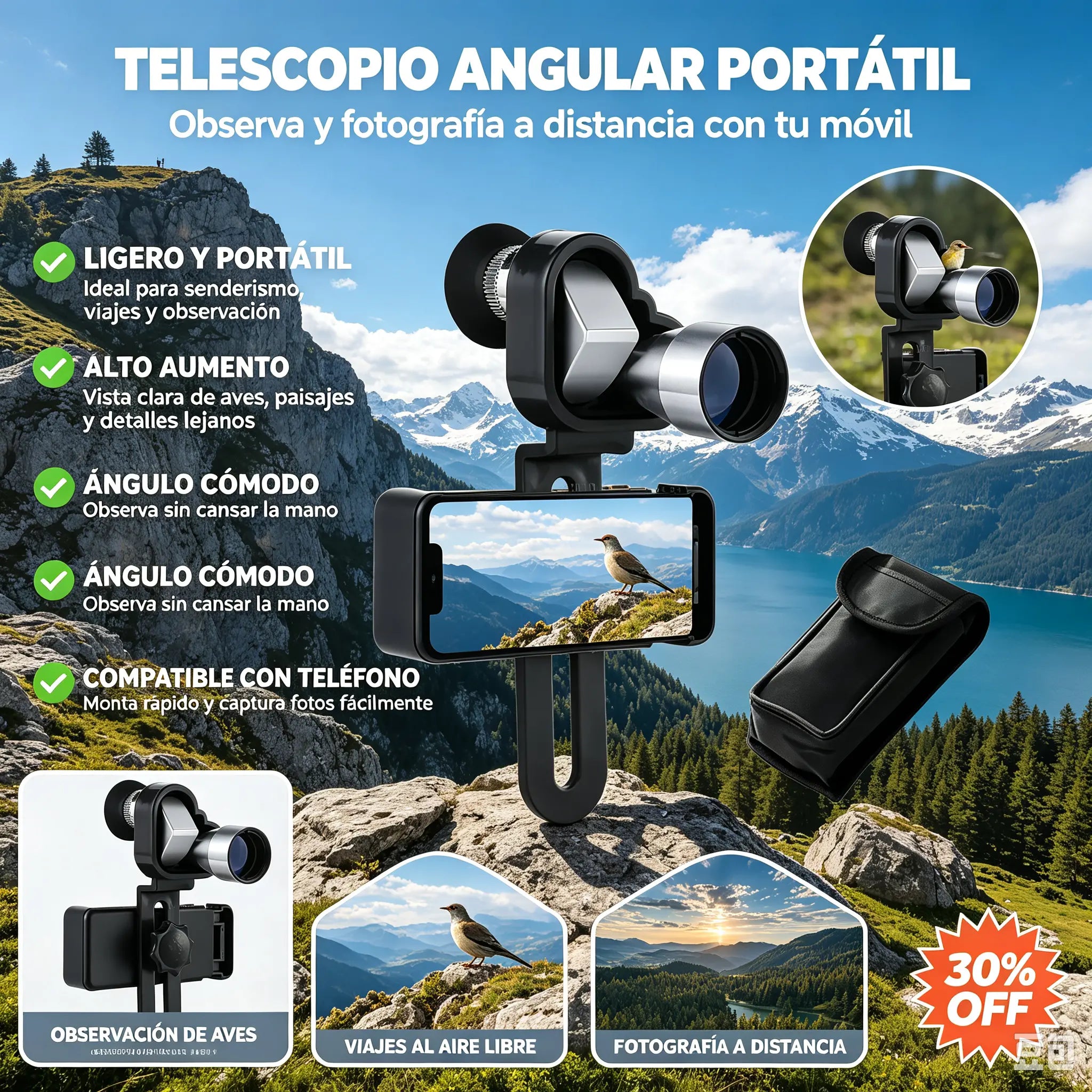 【🔭】Mini telescopio monocular para teléfono – Telescopio monocular portátil para viajes y observación