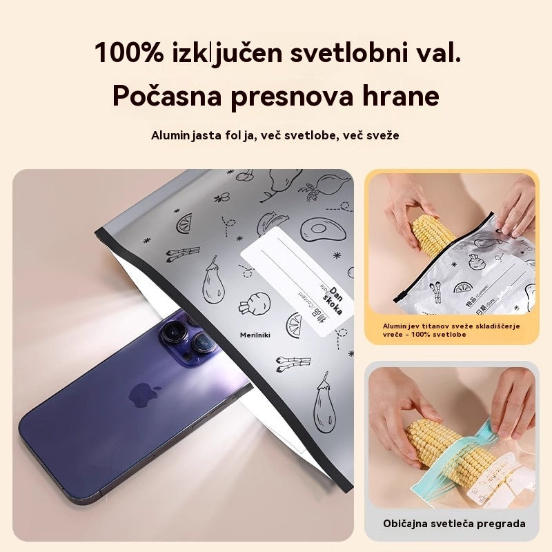 【30 kosov】Vrečka iz aluminijaste folije živilske kakovosti z zadrgo za ohranjanje svežine za uporabo v gospodinjskem hladilniku