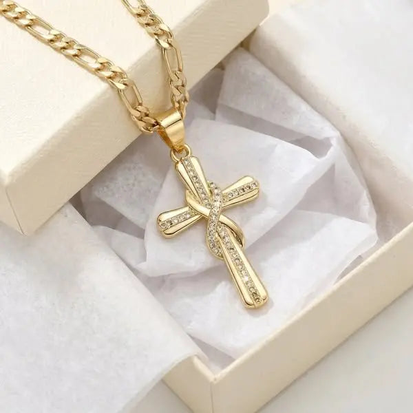 🎀💖Náhrdelník s nekonečným krížom osadený 14-karátovými diamantmi