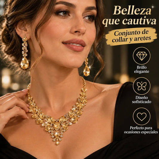 💎👑【Collar + Pendientes】Conjunto de collar y pendientes en forma de lágrima con incrustaciones de diamantes súper brillantes.