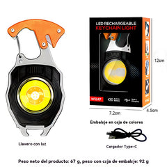 Llavero multifuncional 6 en 1 para exteriores con luz potente y función de encendido de fuego.