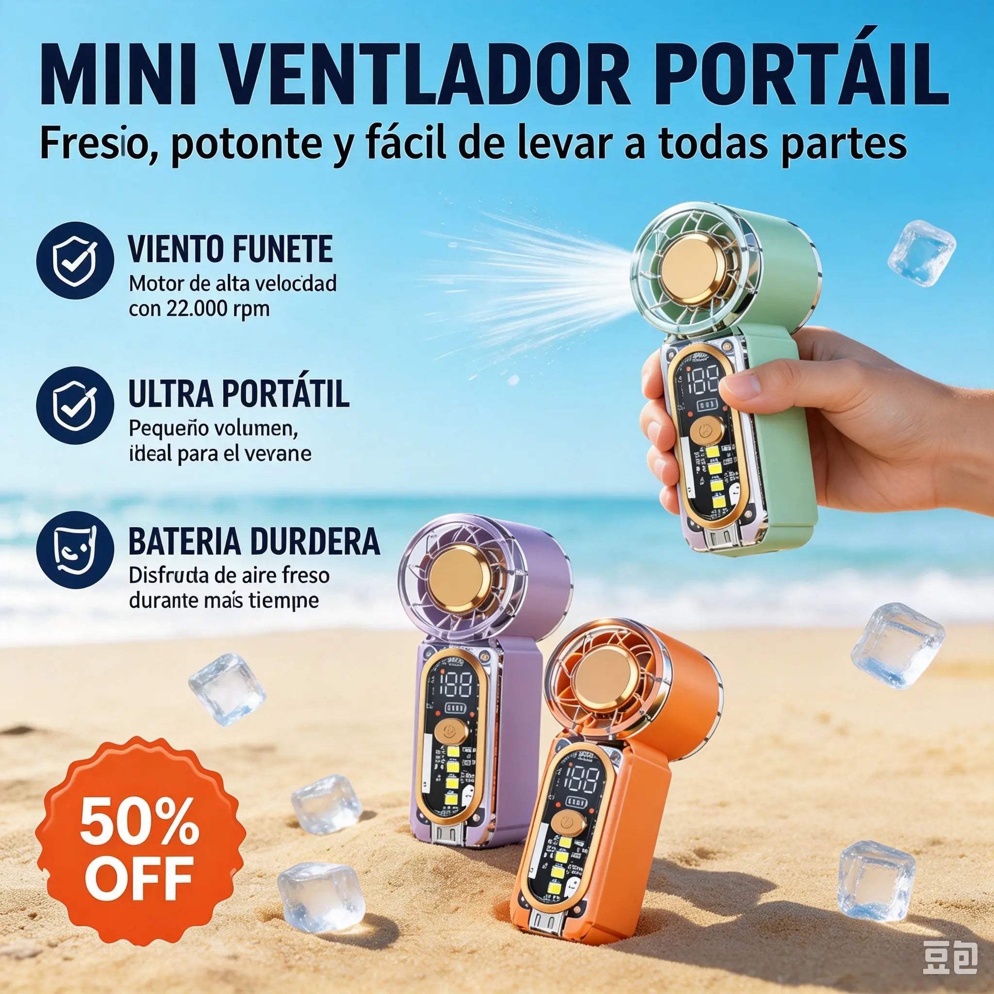 🥳🌬️Ventilador pequeño portátil de alta velocidad y larga duración.