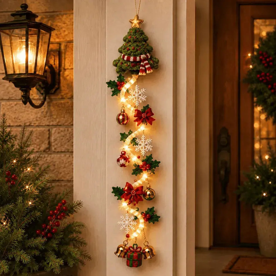 🎄 Vianočná svietiaca dekorácia na dvere MerryCascade | 6 slávnostných dizajnov, teplé svetlo, 3D detaily a priestorovo úsporný vertikálny dizajn ✨