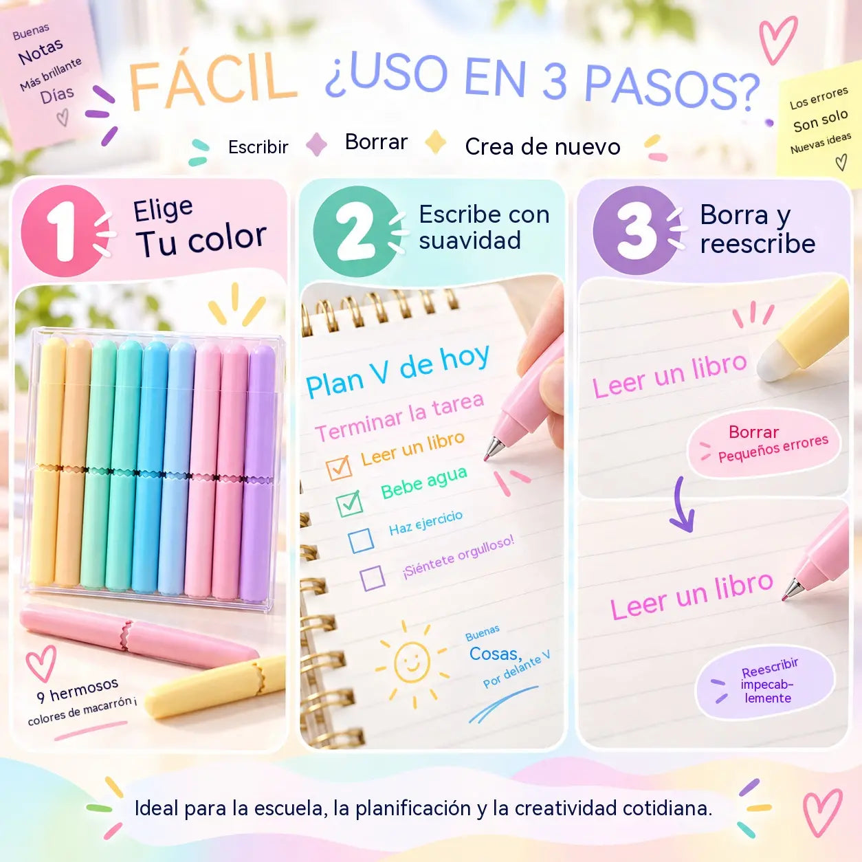 🖊️ ¡50% de descuento! Bolígrafos de tinta borrable: 9 colores vibrantes, escritura fluida, diseño retráctil. Incluye una caja de almacenamiento, ¡ideal para tomar notas y escribir en un diario! ✨🌈
