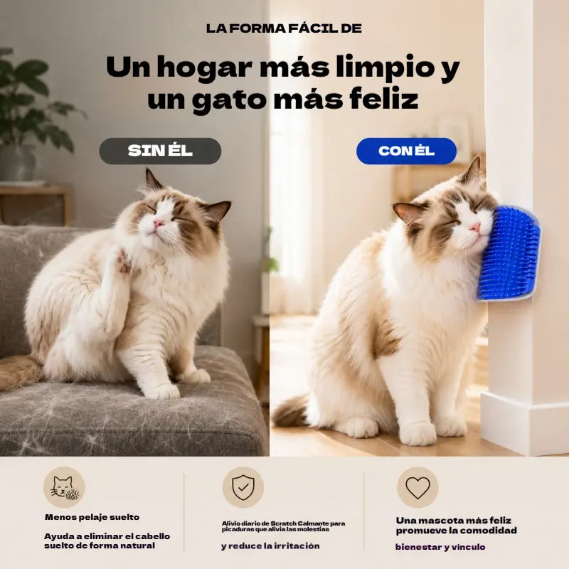 🐱🌿 Rascador para gatos: permite que tu gato se limpie solo en casa, dejando su pelaje suave y reduciendo las bolas de pelo ✨🧶