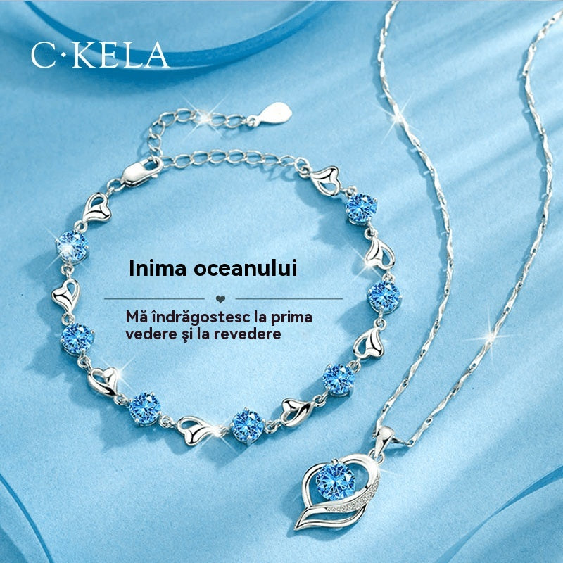 Komplet zapestnica + ogrlica »Srce oceana« iz srebra 925