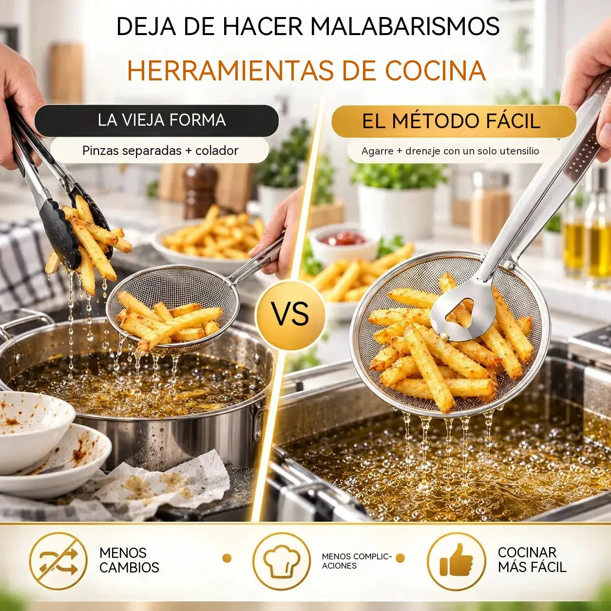 🕷️ Pinzas de Cocina 2 en 1 para Freír y Escurrir