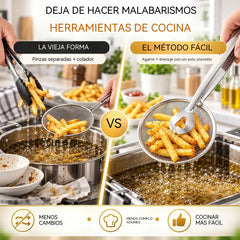 🕷️ Pinzas de Cocina 2 en 1 para Freír y Escurrir