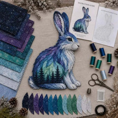 🐺🧵Último día, 49% de descuento: Set de patchwork DIY de la fauna de las auroras boreales.✨