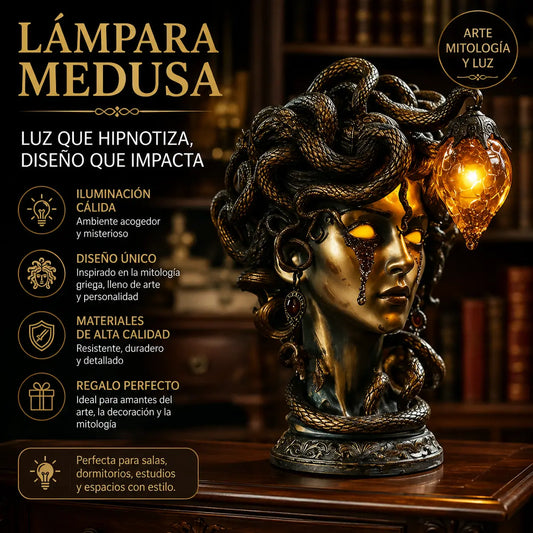 ✨🐍Lámpara de mesa con estatua de Medusa, monstruo mítico gótico, adorno de resina.