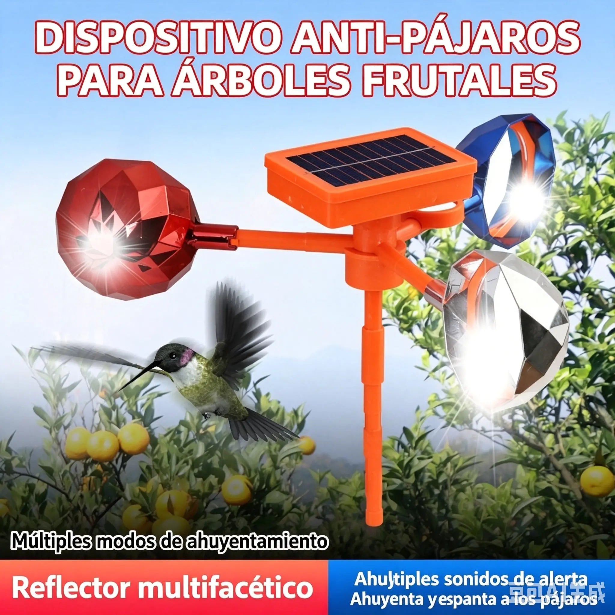 🐦☀️ Ahuyentador Solar de Aves · Protección con Sonido y Luz 360°