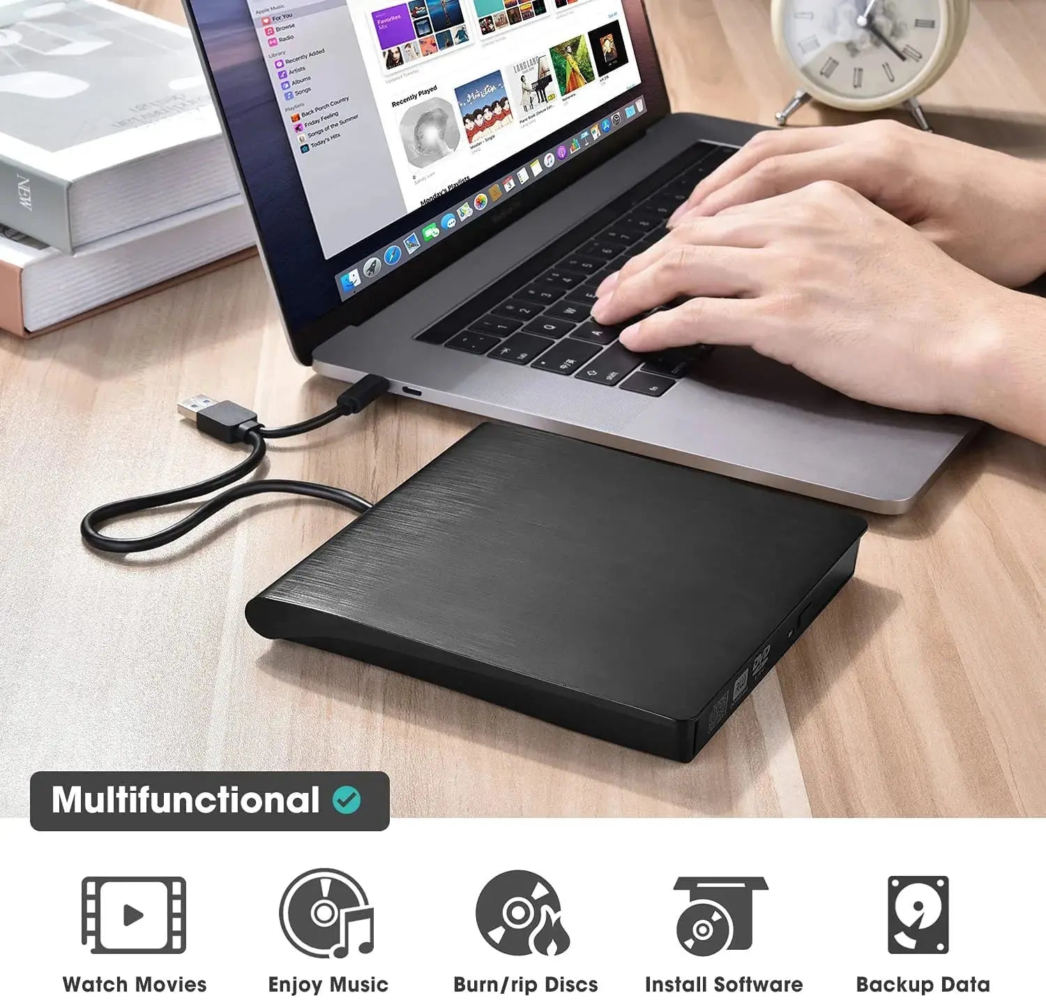 💿 Lector CD/DVD Externo USB 3.0 — ¡Recupera tus Discos y Lee, Reproduce y Graba Archivos Fácilmente!