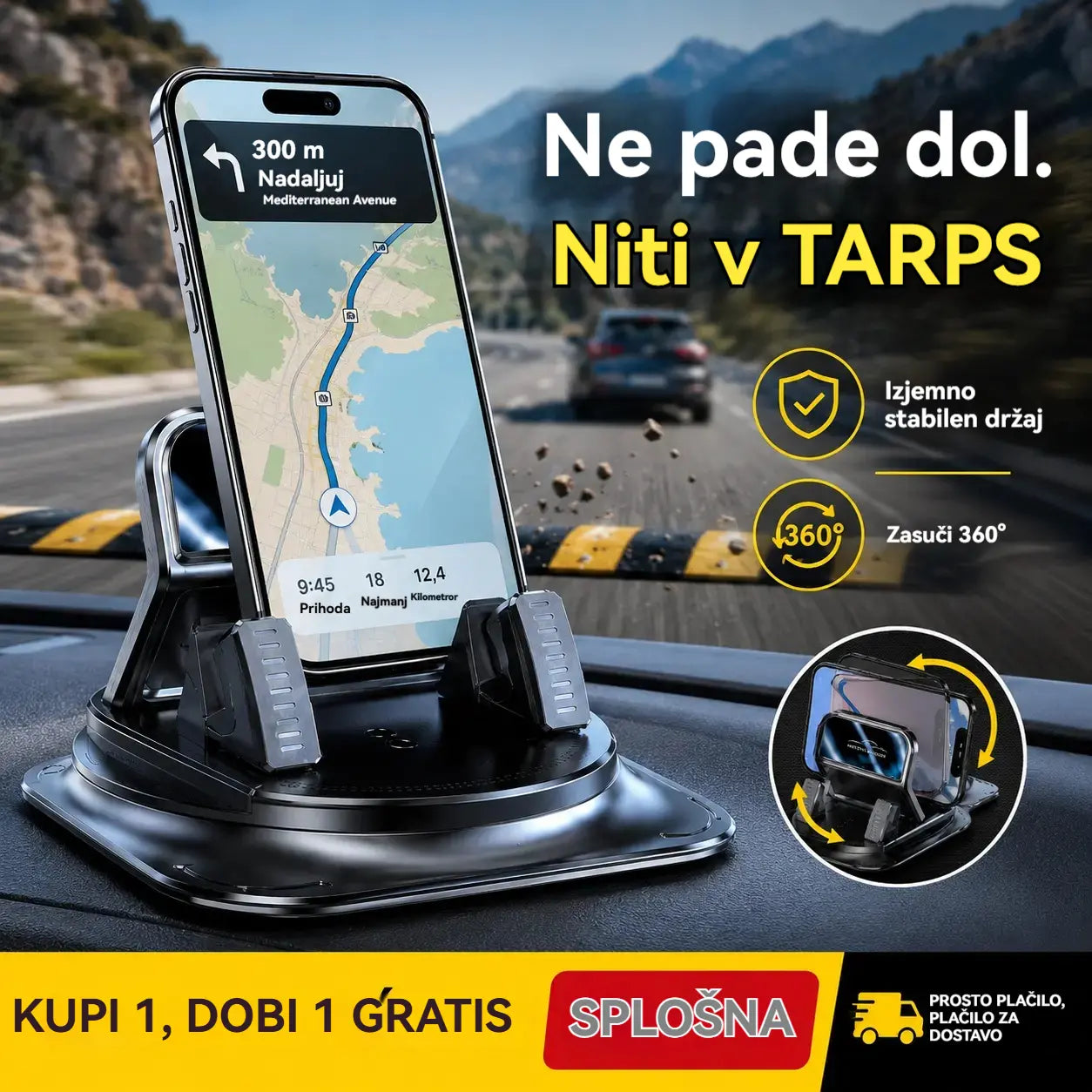 🔥【50 % POPUSTA】🚗 Varno in pametno: Vrhunsko držalo za telefon v avtomobilu 2 v 1! 🚗