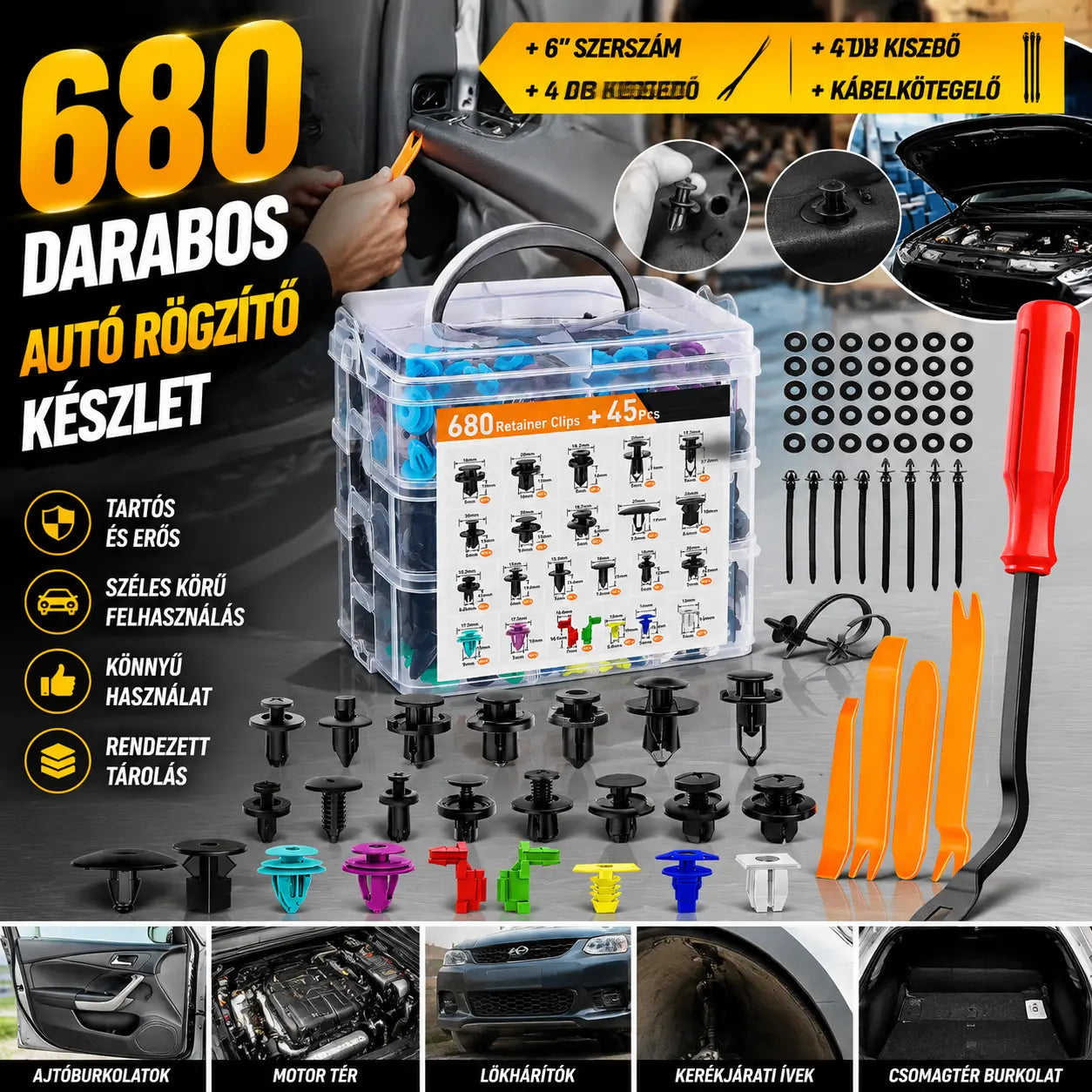 🚗🔧 Kit de 680 Piezas para Coche + Herramientas, Clips, Tornillos y Bridas de Nailon para Parachoques y Guardabarros, ¡Todo en Uno y Súper Completo!
