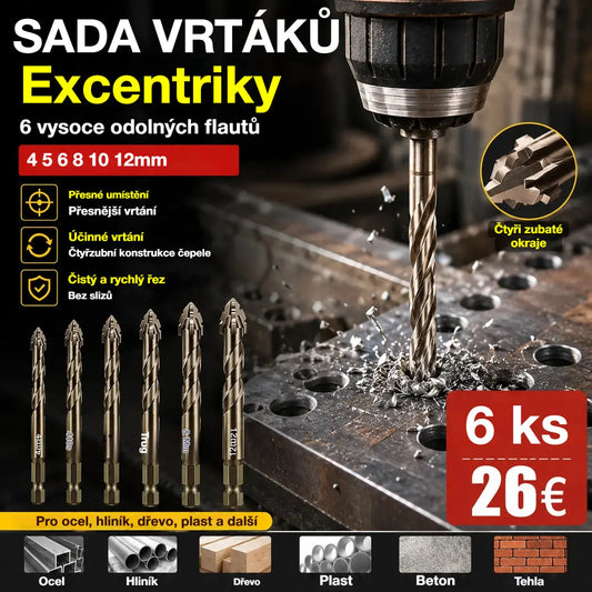 🛠🛠【6 KS 】【4+5+6+8+10+12 mm】Sada vysoce pevných excentrických vrtáků se 6 břity