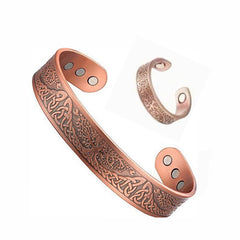 🔥Pulsera + Anillo✨Conjunto creativo de pulsera y anillo magnéticos grabados de estilo retro✨