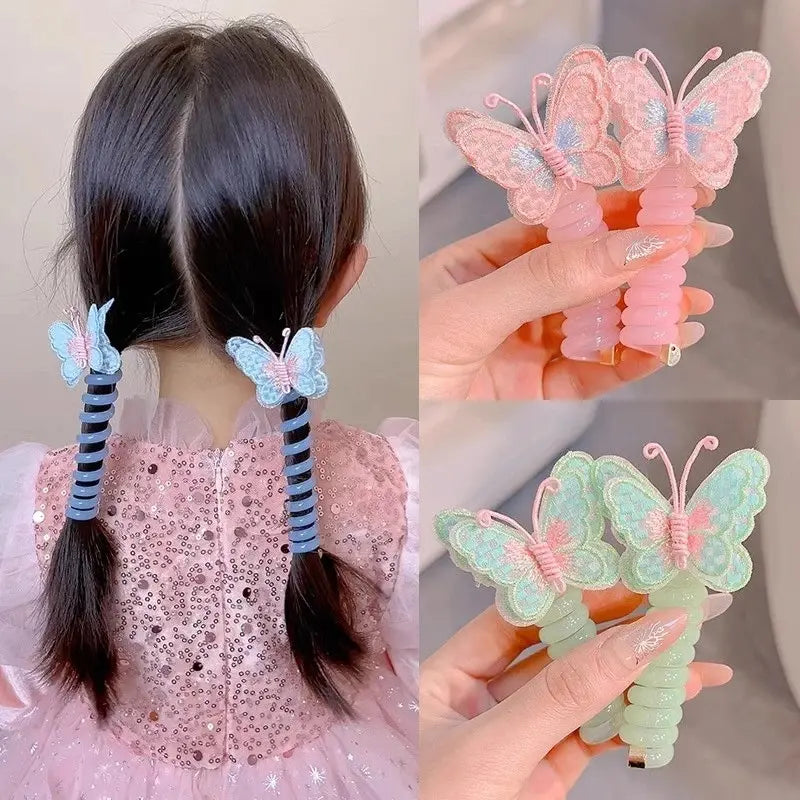 🦋【10 artículos por 25 euros】Goma para el pelo infantil con forma de mariposa y cordón telefónico, de alta elasticidad, no daña el cabello.