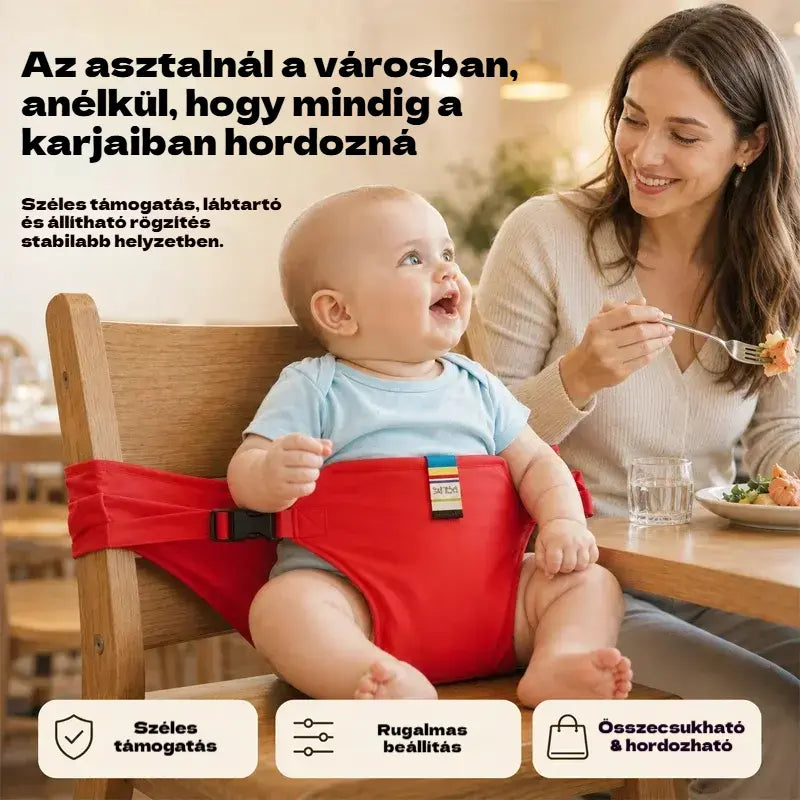 👶 Nélkülözhetetlen termék a gyermekek útközbeni etetéséhez! Biztonsági öv a hordozható etetőszékhez, egy kattintással használatra kész, esésvédelemmel! ✨🎒