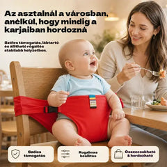 👶 Nélkülözhetetlen termék a gyermekek útközbeni etetéséhez! Biztonsági öv a hordozható etetőszékhez, egy kattintással használatra kész, esésvédelemmel! ✨🎒