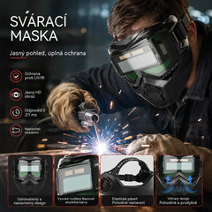 Plně automatická svářečská kukla s přepínáním světel a ochrannou maskou na hlavu pro svářeče