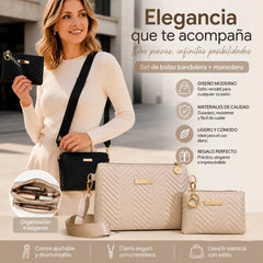📢📢 ¡50% DE DESCUENTO! ⏰ Conjunto de bolso bandolera para mujer con estampado de olas y correa ancha.