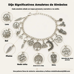 Pulsera de dijes vintage con aire místico para mujer – Joyería celestial, gótica y boho 🔮✨