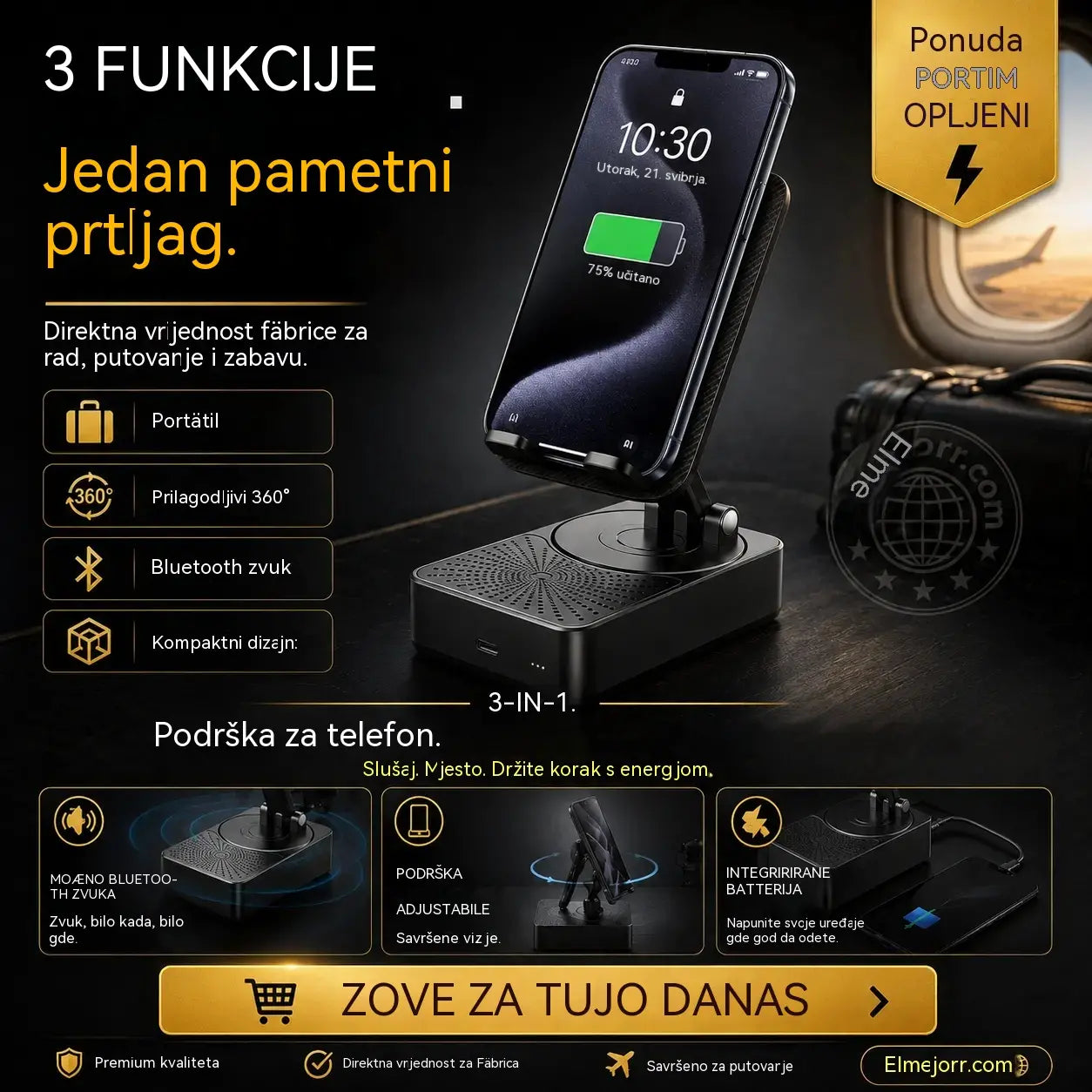🔥 3 u 1: Bluetooth zvučnik + Punjač + 360° stalak za mobitel 📱🔊⚡