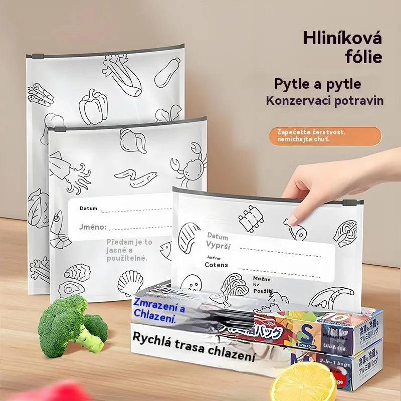 🥩【30 kusů】Sáček z hliníkové fólie potravinářské kvality se zipem pro zachování čerstvosti, vhodný do domácí lednice