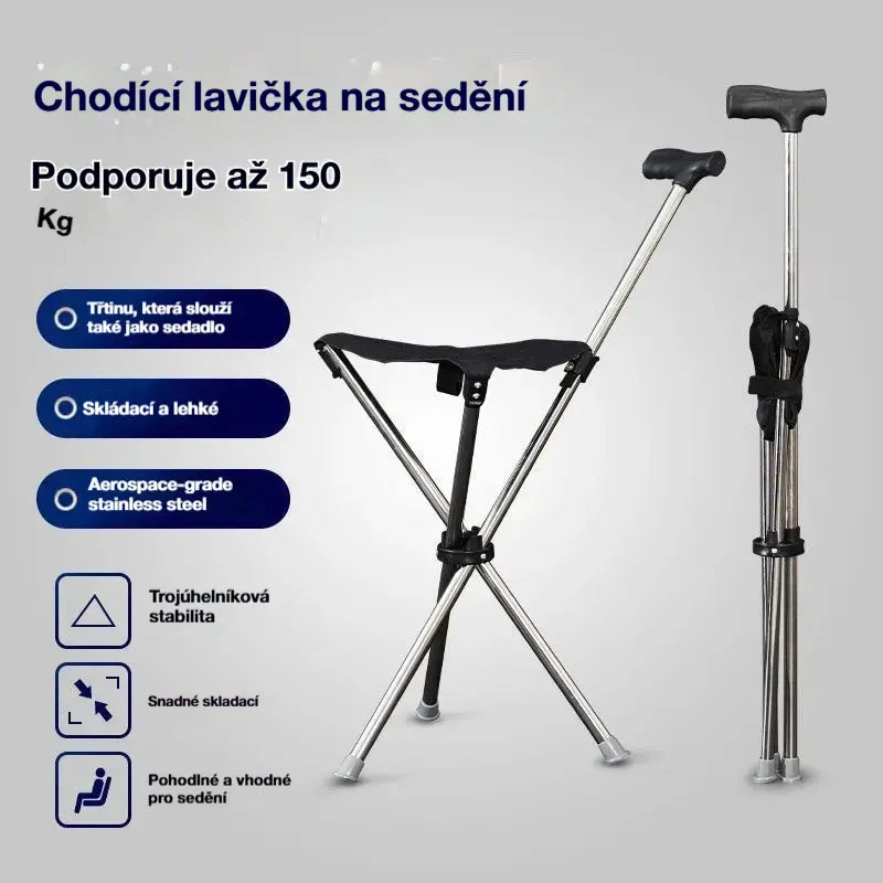 ✨Skládací hůl 2 v 1 se židlí, berle jsou odolné proti pádu, skládací a přenosné✅