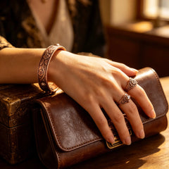 🔥Pulsera + Anillo✨Conjunto creativo de pulsera y anillo magnéticos grabados de estilo retro✨