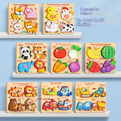 🔥【1 juego de 4 estilos】👧🏻🧩 Rompecabezas 3D de madera Montessori para educación infantil