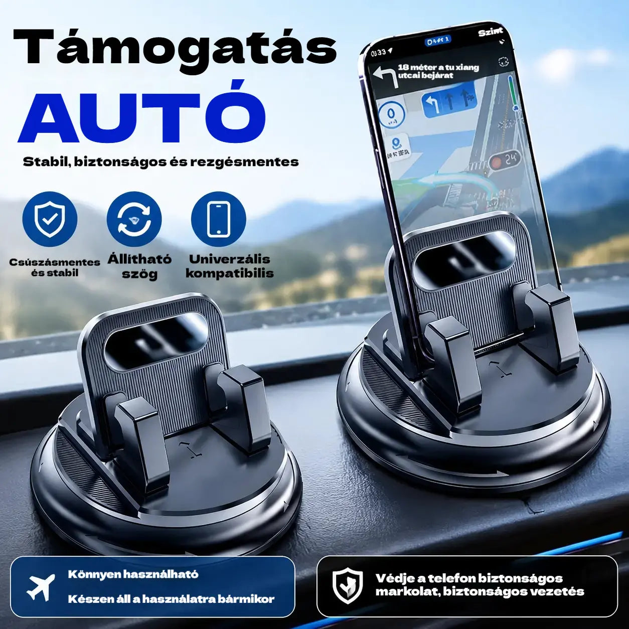 🎯 50% KEDVEZMÉNY MINDENRE! Forgatható telefontartó – Biztonságos műszerfalra rögzítés, nagy tapadású gumi 🧭🔄 【Minőség garantált】