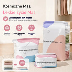 🧳【Zestaw 5 elementów】💨 Duży, kompresowalny worek próżniowy: nie wymaga pompki, szczelny i idealny do oszczędzania miejsca w walizkach i w domu ✈️