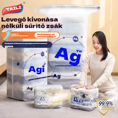 🧳 5 termék 9900 Ft 💨 Nagy, összenyomható vákuumos tárolózacskó: nincs szükség pumpára, szivárgásmentes és tökéletes a helytakarékosságra a bőröndökben és otthon ✈️