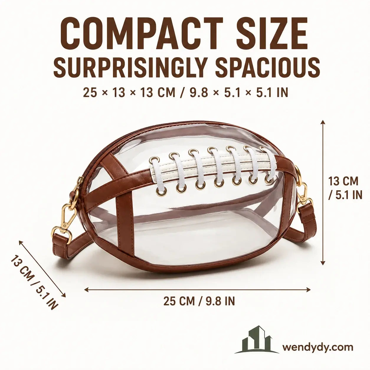 🏈Bolso bandolera transparente con temática futbolística | Bolso tote transparente aprobado para estadios con cremallera dorada y detalles de piel | El accesorio perfecto para el día del partido