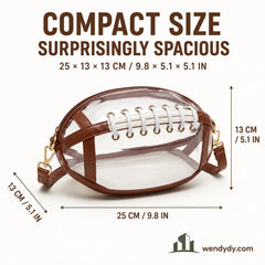 🏈Bolso bandolera transparente con temática futbolística | Bolso tote transparente aprobado para estadios con cremallera dorada y detalles de piel | El accesorio perfecto para el día del partido