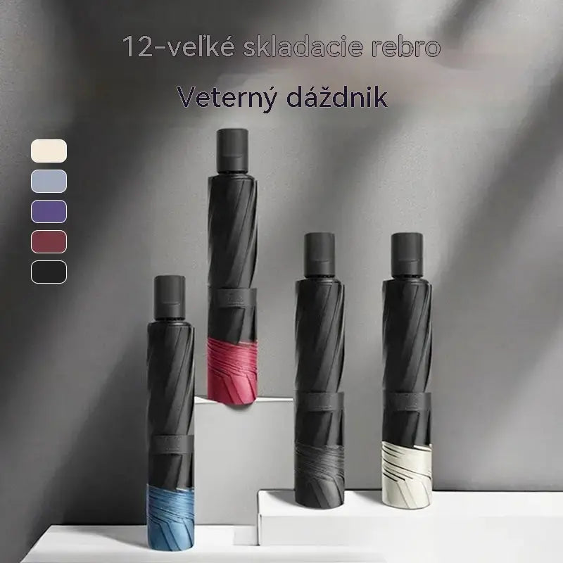 ☔ Skladací dáždnik s 12 rebrami – odolný voči vetru, nepremokavý a ľahký na dážď aj slnko