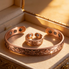 🔥Pulsera + Anillo✨Conjunto creativo de pulsera y anillo magnéticos grabados de estilo retro✨