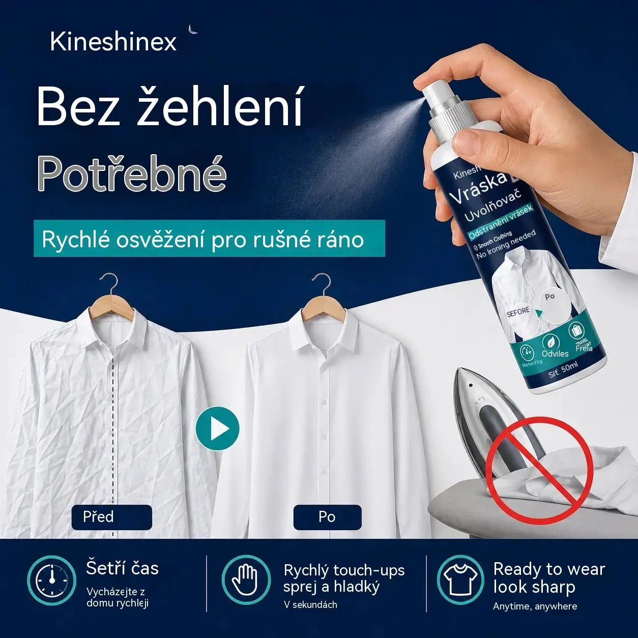 3 lahvičky za 560 Kč👔✨ Sprej na odstranění záhybů z oblečení – okamžité vyhlazení bez žehličky, ideální na cesty, bez statické elektřiny a pro svěží oblečení.