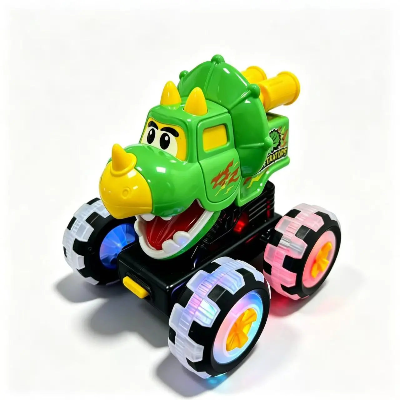 🦖🚗 Coche dinosaurio con función de arranque por pulsación: con una ligera presión, sale disparado acompañado de luces intermitentes y un rugido divertido ✨🎮