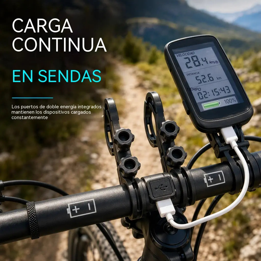 🔥 ¡Más espacio para tu bici! Soporte ampliable para manillar con USB y doble fijación 🚴‍♂️