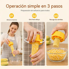 (Paquete de 3) Removedor de granos de maíz: cuchillas de acero inoxidable, mango antideslizante, limpio y eficiente. Elimina los granos de maíz en segundos.