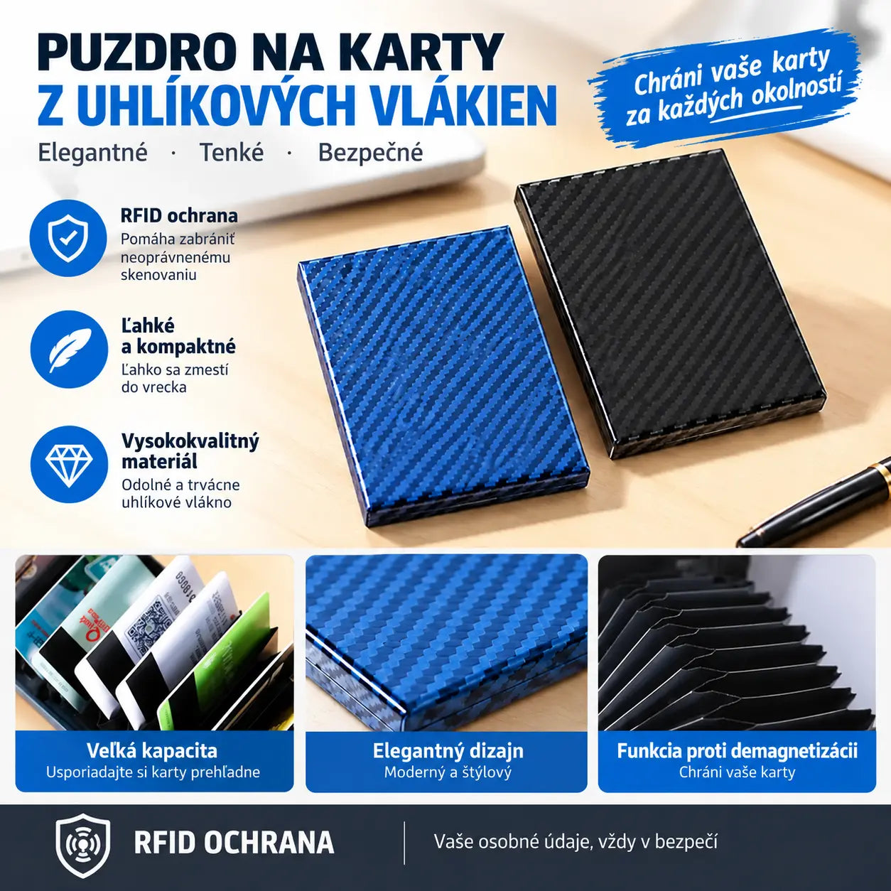 🛡️✨ Kovové puzdro na karty z nehrdzavejúcej ocele s RFID ochranou — tenké, elegantné a bezpečné pre vaše karty.