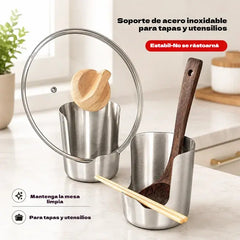 Compra 1 y llévate 1 gratis: 【2 piezas】Soporte para tapa de olla, cucharón y espátula de acero inoxidable: organizador de cocina integrado, estable y antideslizante.
