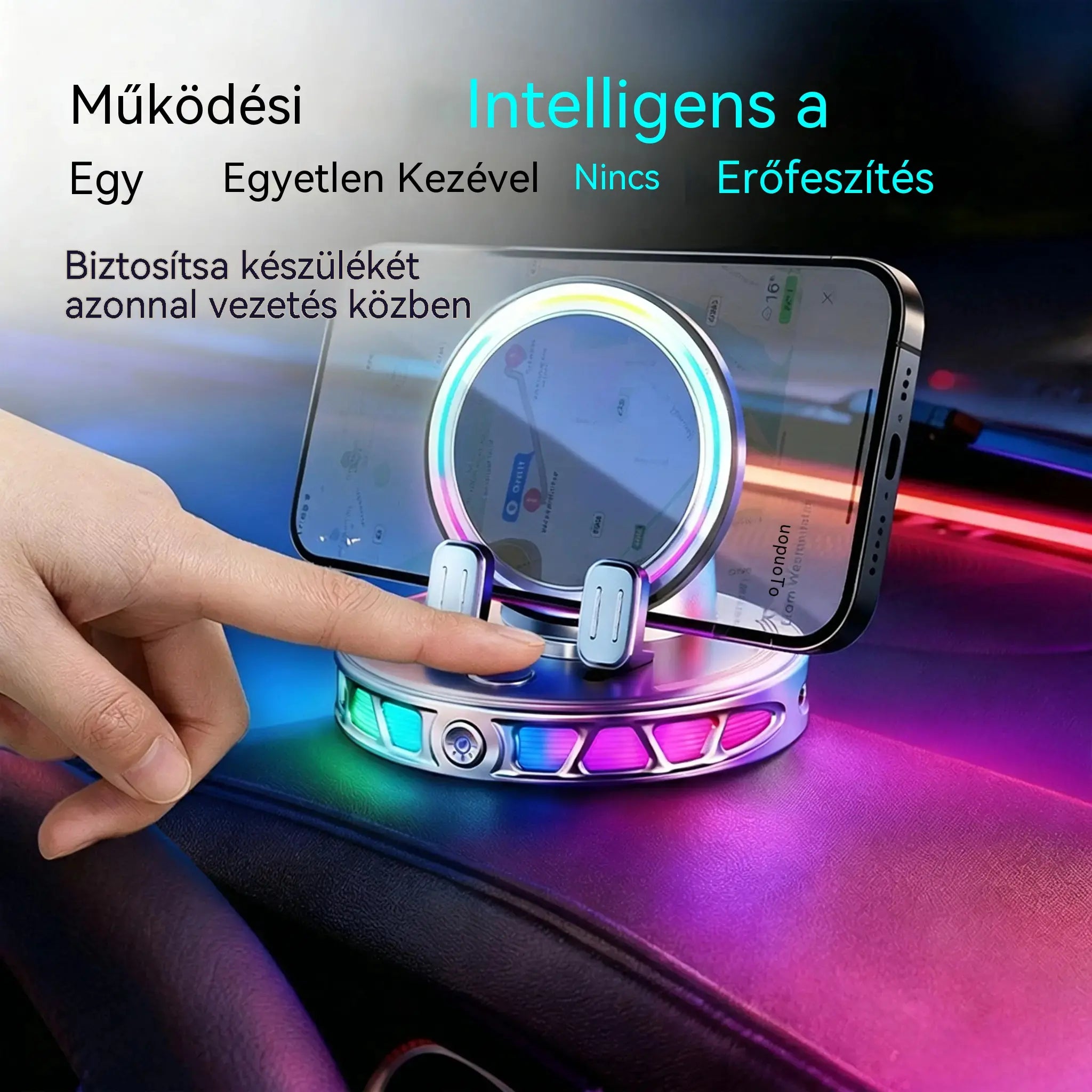 📱 RGB autós tartó automatikus rögzítéssel és 15 W-os vezeték nélküli töltéssel