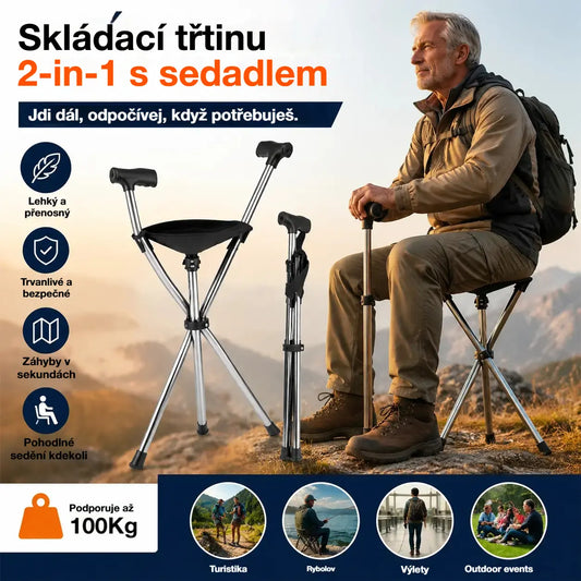 ✨Skládací hůl 2 v 1 se židlí, berle jsou odolné proti pádu, skládací a přenosné✅