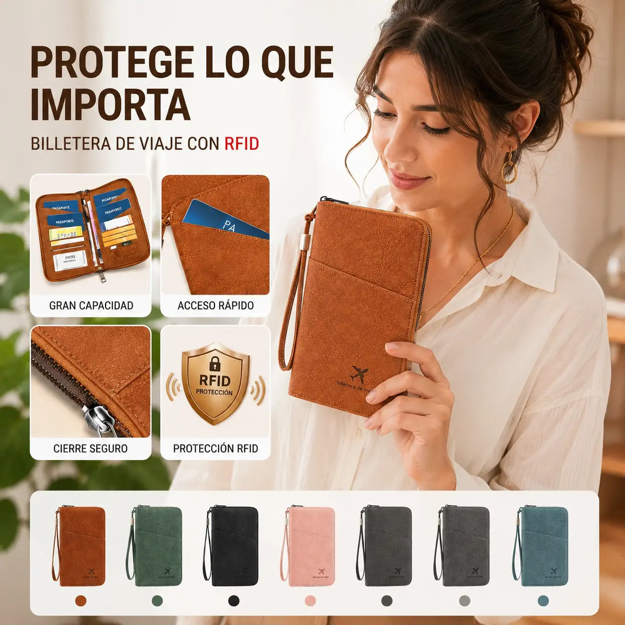 ✈️ Portapasaportes RFID de Viaje | Organizador Elegante para 4 Pasaportes y Documentos, Seguro y Práctico