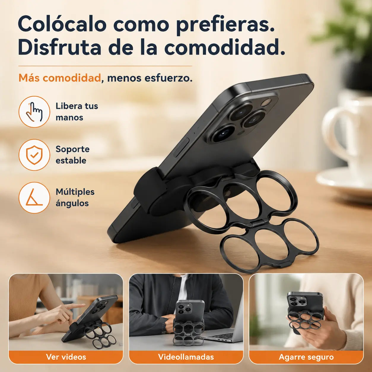 🔥Compre 1 y obtenga 1 gratis（2 piezas）🔥El anillo de clip trasero de tres dedos gira y pliega el soporte del teléfono