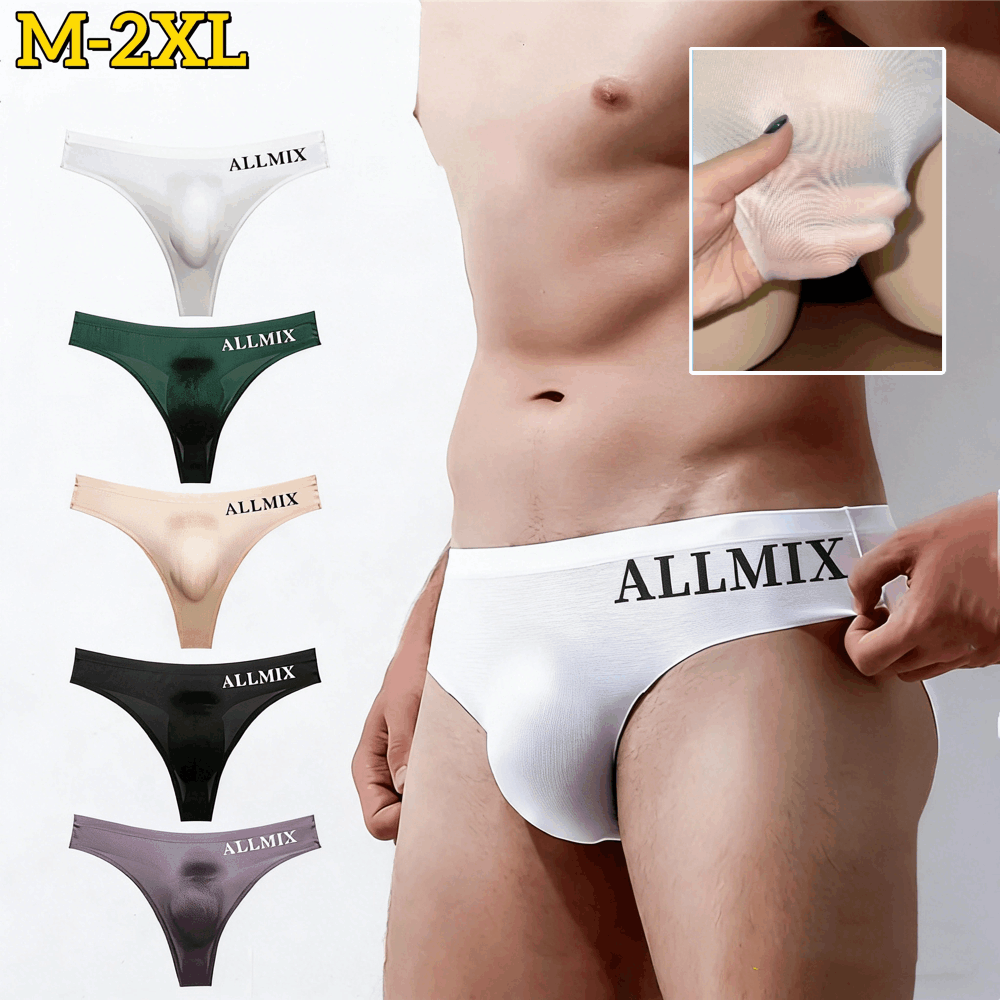【Balenie 5 kusov】 【M-2XL】Nové pánske bezšvové spodky z ľadového hodvábu s nízkym pásom – 【50-90 kg】