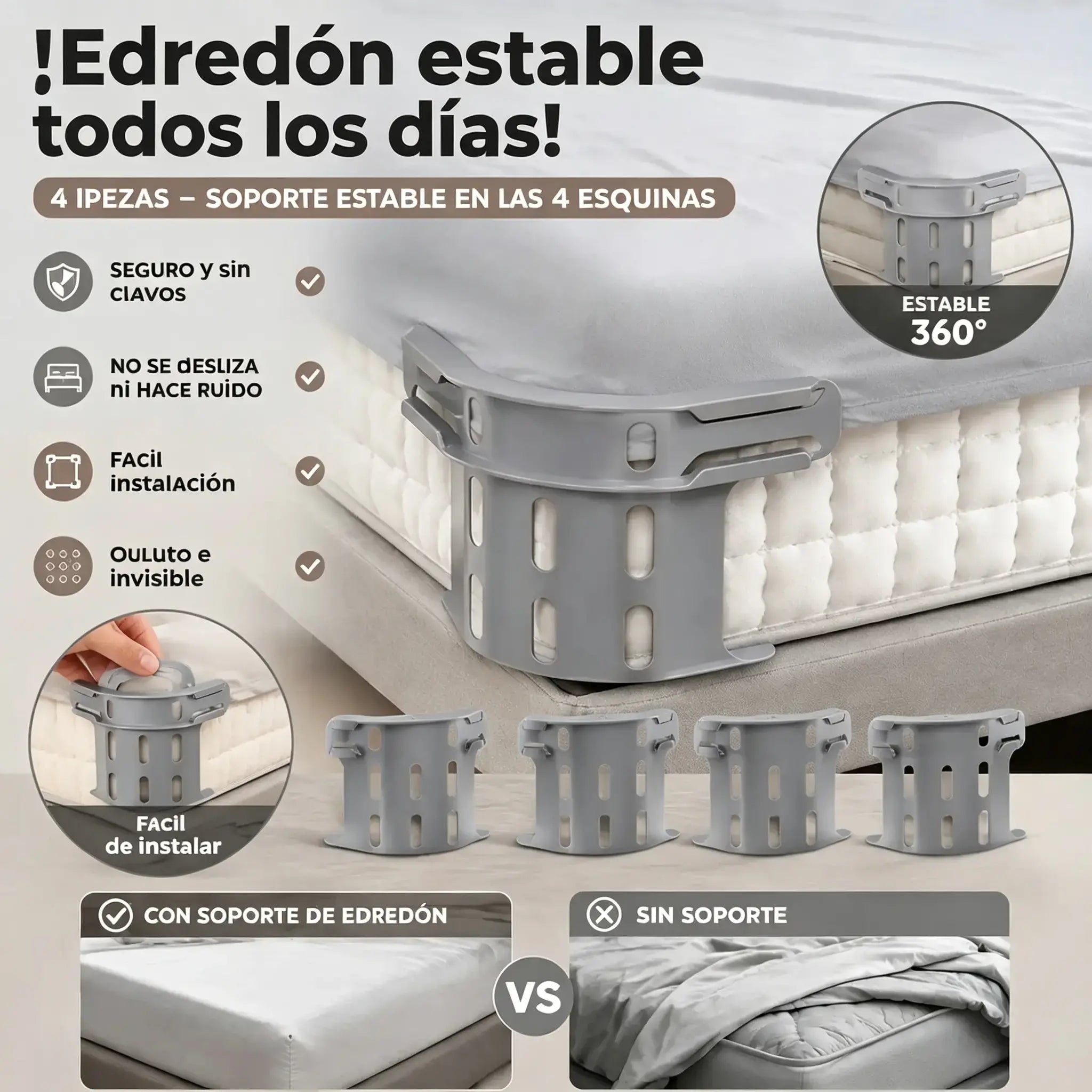 Juego de cuatro - 27 euros🛏️ Clips ocultos en las cuatro esquinas para sábanas: evitan que las sábanas se muevan o se deslicen, manteniéndolas planas y seguras.